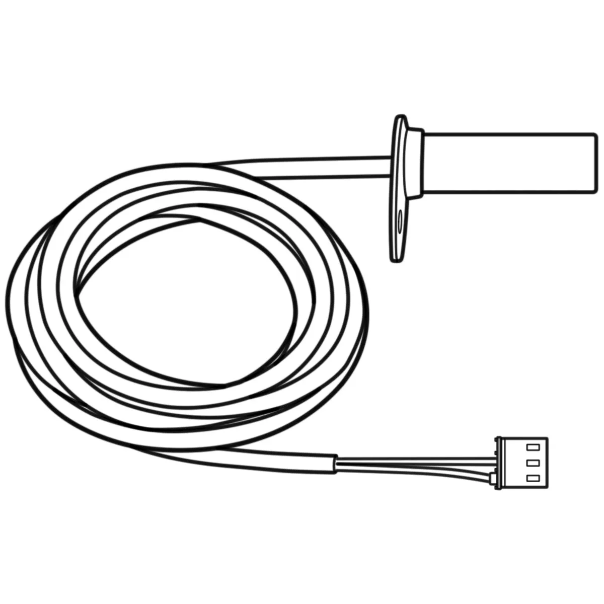 Schwarze Reglerheizung Eis-Ex mit aufgewickeltem Kabel, zylindrischem Heizelement und dreipoligem Anschlussstecker