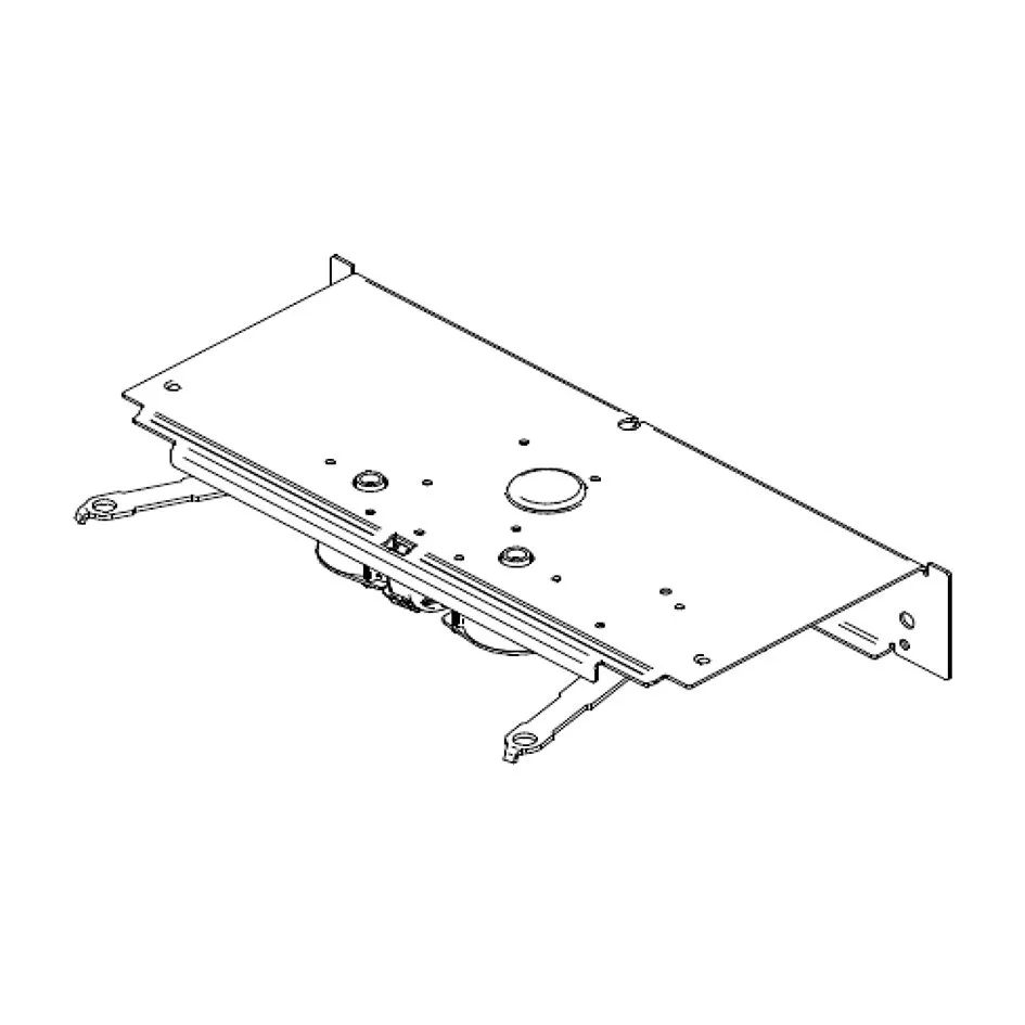 Motor komplett für die Thule Slide-Out Step 550, technische Zeichnung einer flachen Metallplattform mit Befestigungsarmen und Motorbauteilen