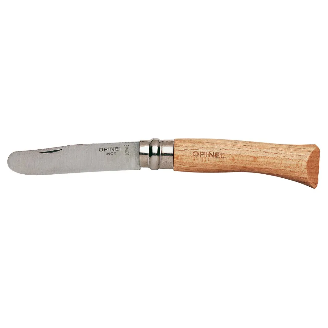 Opinel N07 Junior Klappmesser mit abgerundeter Edelstahlklinge und naturfarbenem Holzgriff in Seitenansicht