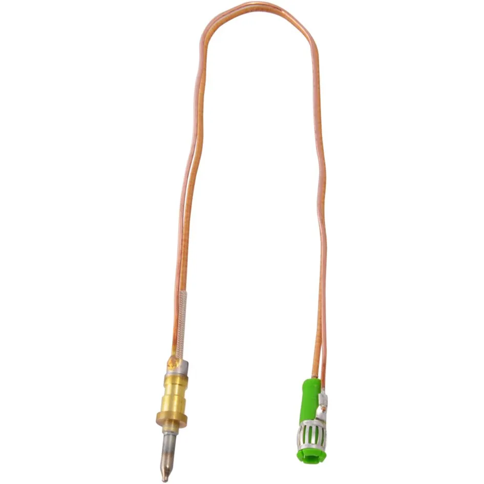 Thermoelement für Thetford-Kocher, 29 cm lang, mit kupferfarbenem Anschlussrohr, Messfühler und grünem Steckverbinder