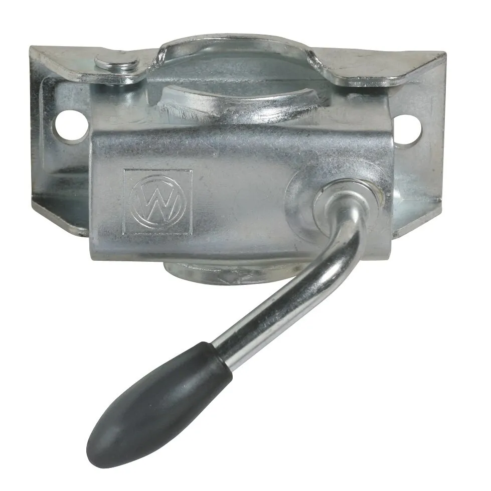 Verzinkter Klemmhalter für Rohre mit 48 mm Durchmesser, mit zwei Befestigungsbohrungen und schwarzem Spannhebel