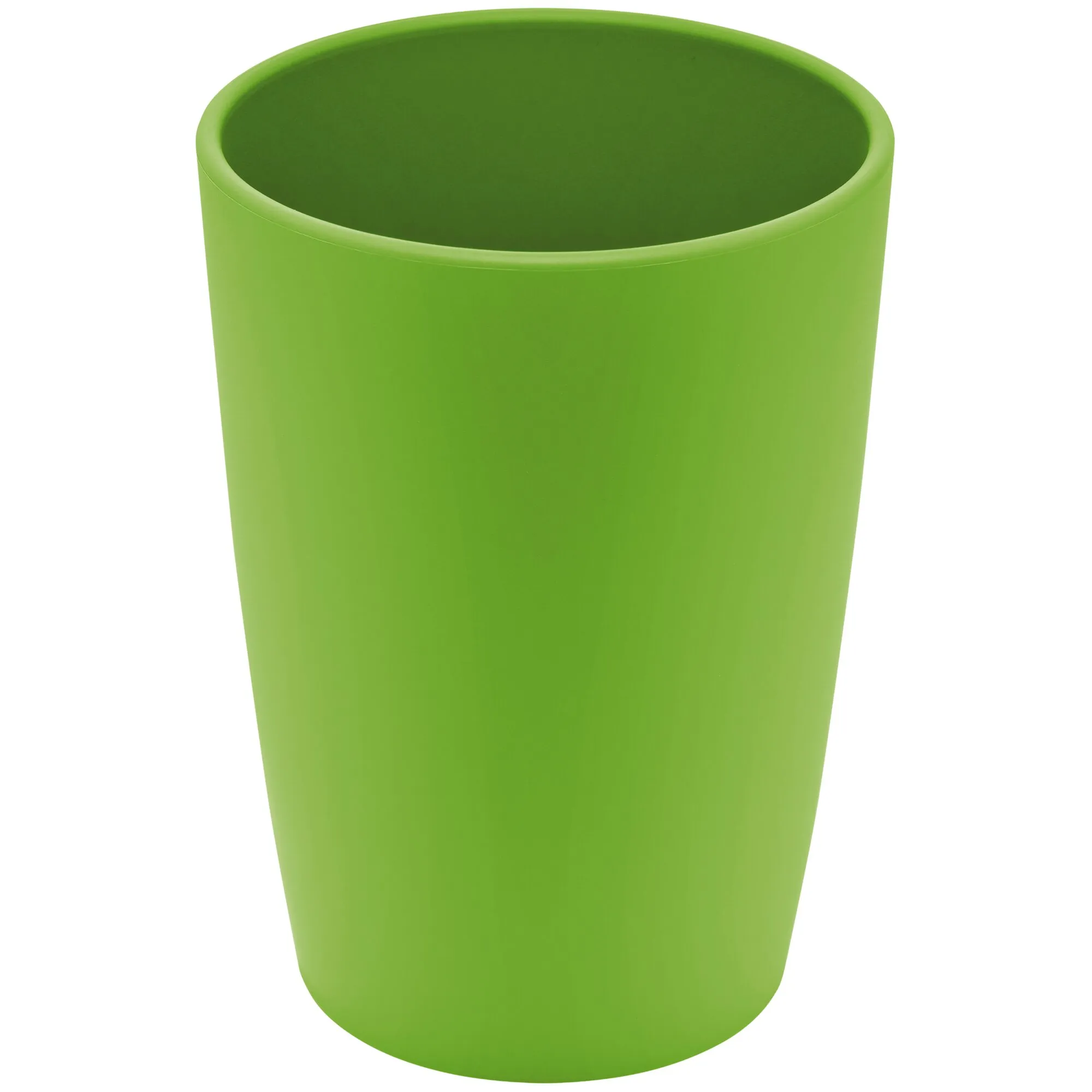 Grüner Trinkbecher 340 ml, zylindrische Form mit offenem Rand, glatte Oberfläche, Innenraum in dunklerem Grünton, weißer Hintergrund