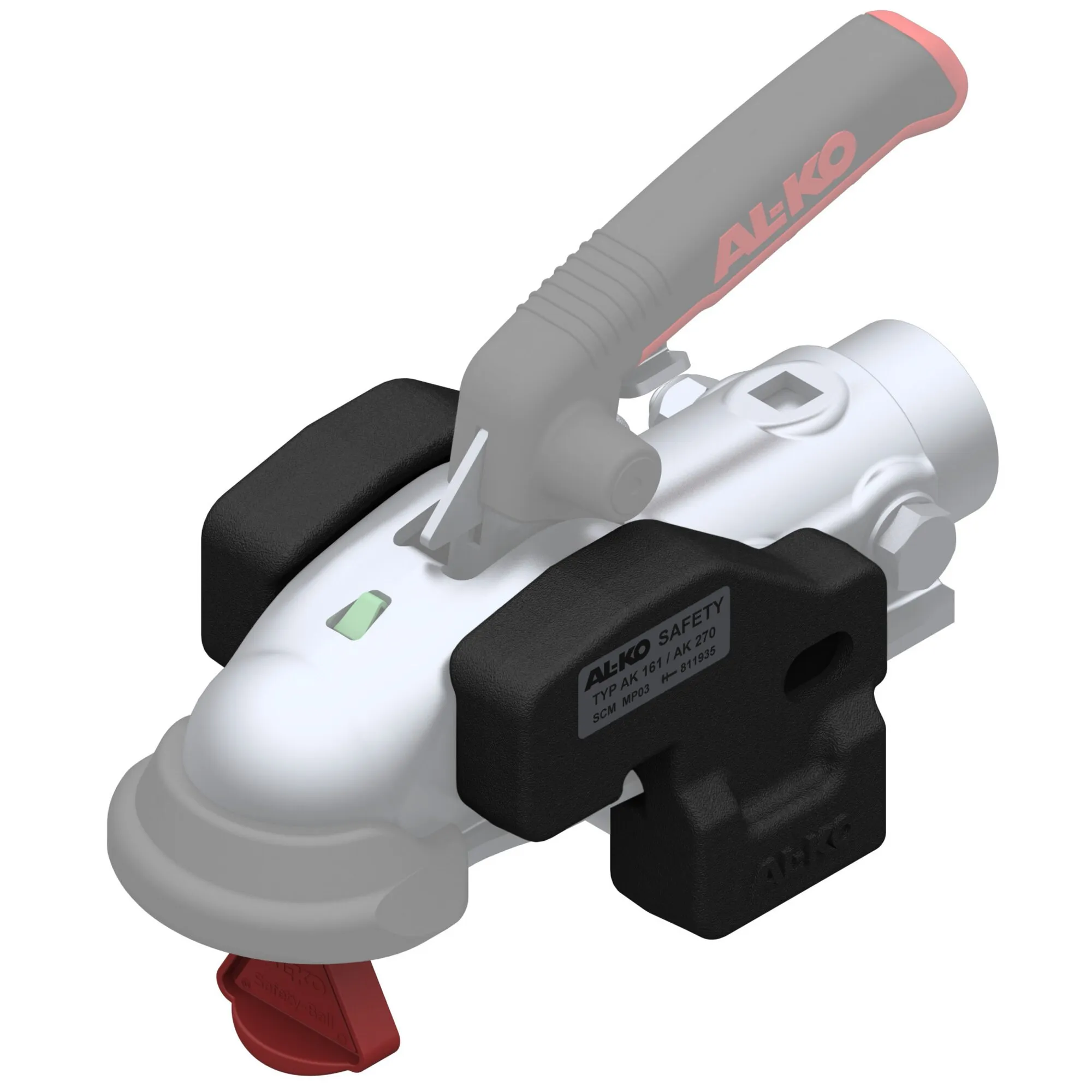 AL-KO Safety Plus Diebstahlsicherung für AK 161/270 mit schwarzer Schutzhaube, rotem Griff und montiertem Kupplungsschloss