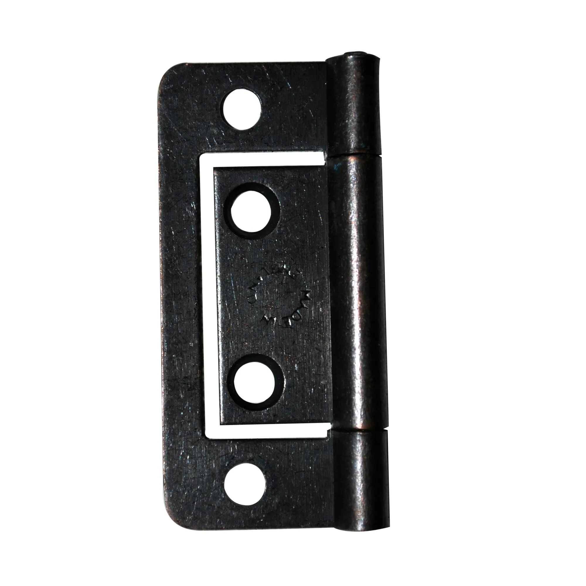 Schwarzes englisches Scharnier aus Metall mit vier Befestigungsbohrungen und zylindrischem Scharniergelenk, 38 mm breit