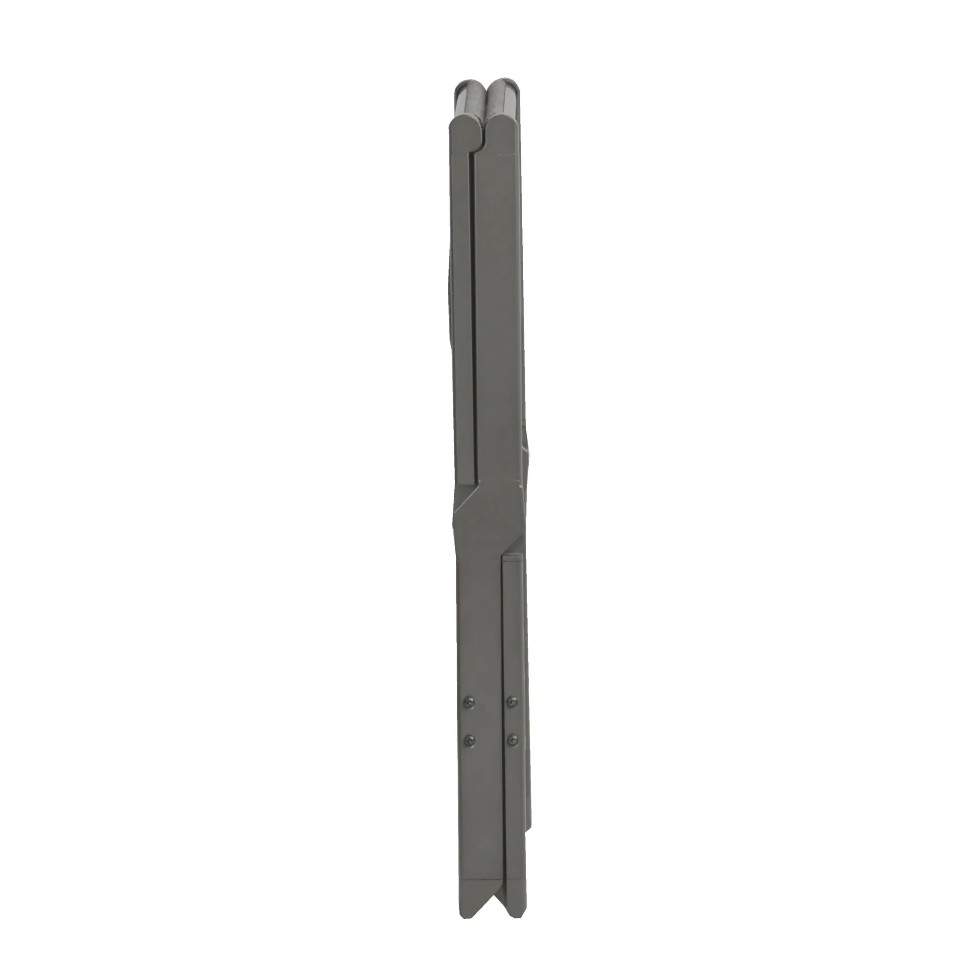 Fußauflage Dynamic Elegance in grauer Seitenansicht mit länglicher Konstruktion, Gelenkprofilen, Schrauben und geteilten Standfüßen