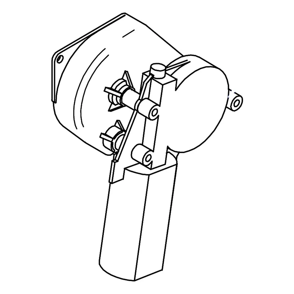Thule Double Step 12 V Alu Motor mit zylindrischem Gehäuse, Halterung und mechanischen Verbindungselementen in schwarzer Strichzeichnung
