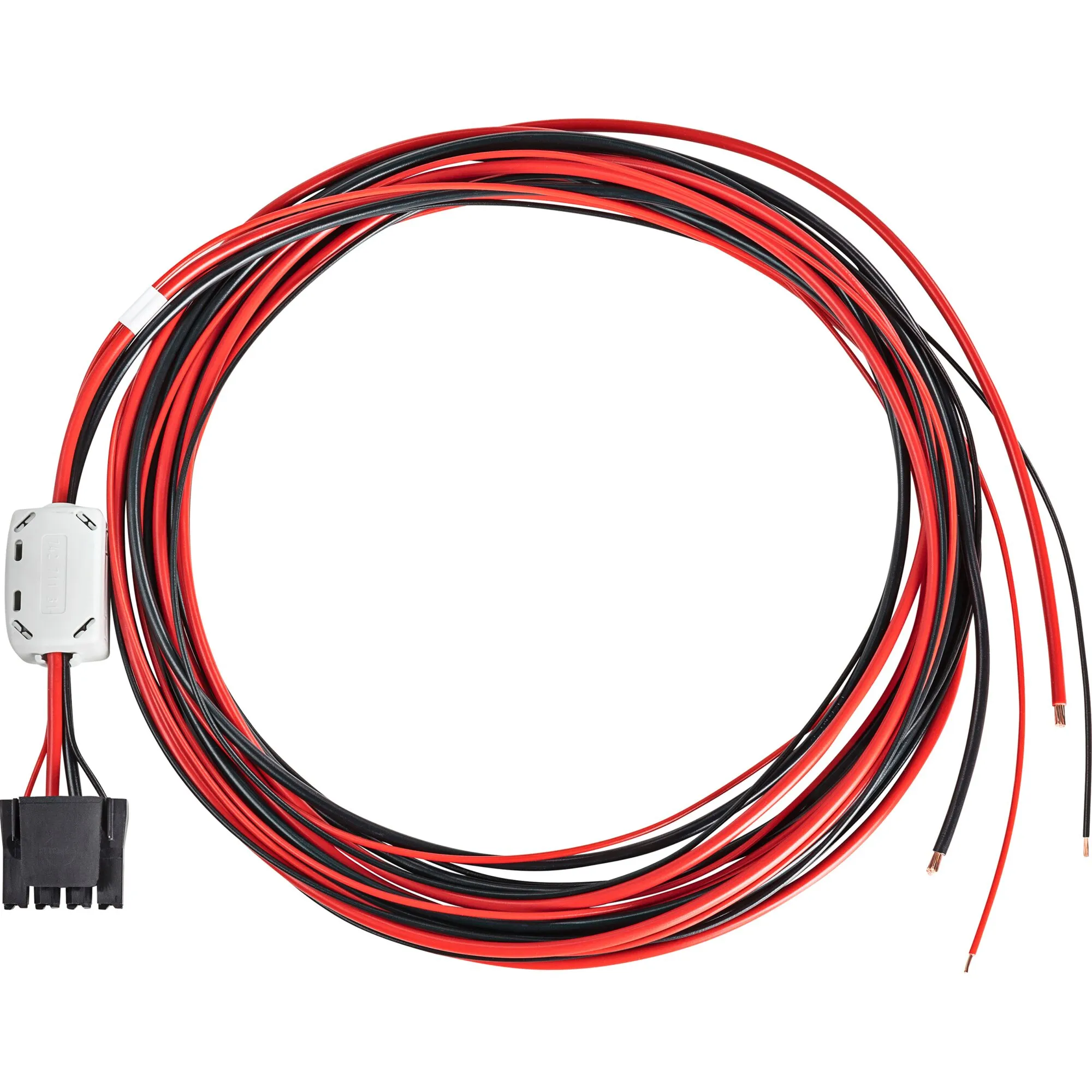 Ladekabel-Set CL5 mit aufgewickelten roten und schwarzen Kabeln, Steckverbinder, Kabelhalterung und abisolierten Enden