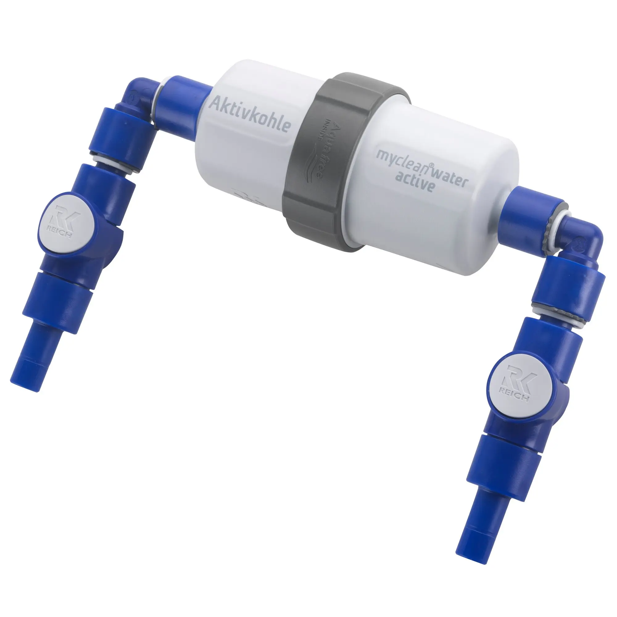 Aktivkohlefilter mit Einbauset myclean®water active UniQuick, beidseitig gewinkelte Anschlüsse
