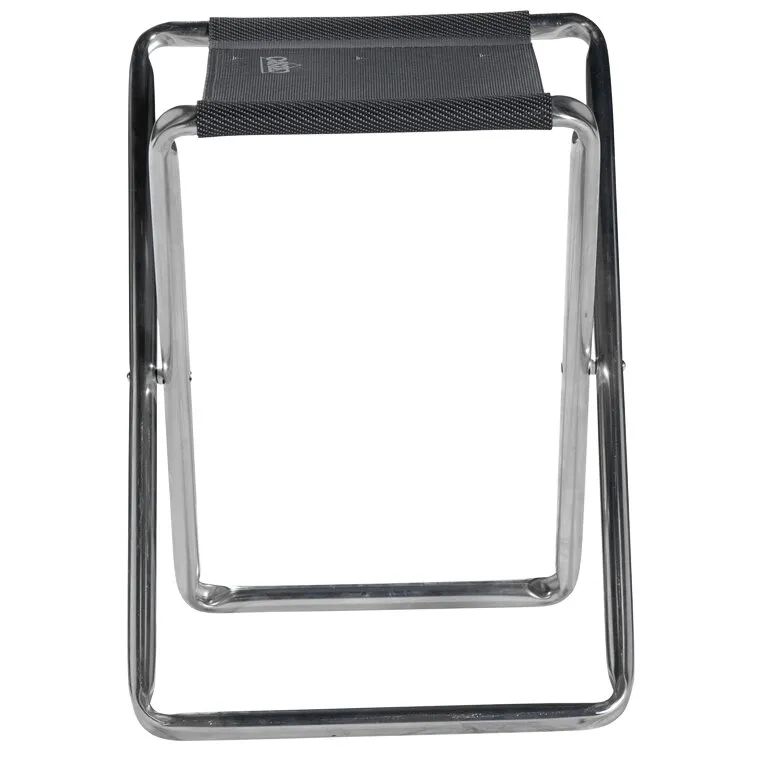 Hocker AL/301 Classic mit verchromtem Metallgestell und schwarzer, gewebter Sitzfläche in Frontalansicht