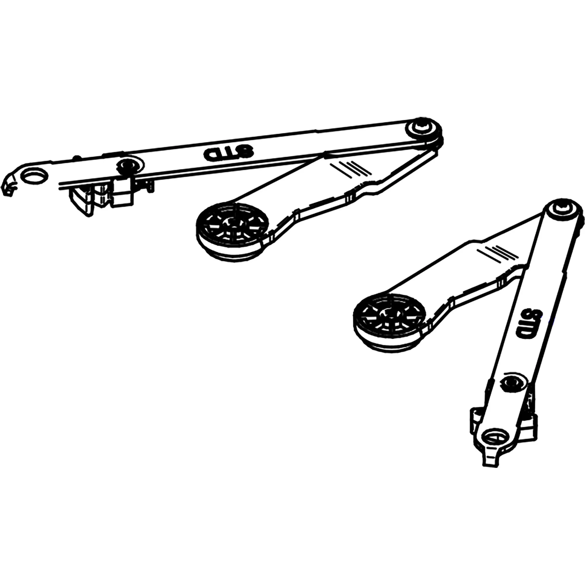 Thule Slide-Out G2 Scherenmechanik im Satz, technische Schwarz-Weiß-Zeichnung mit zwei ausziehbaren Führungsschienen und Rollen