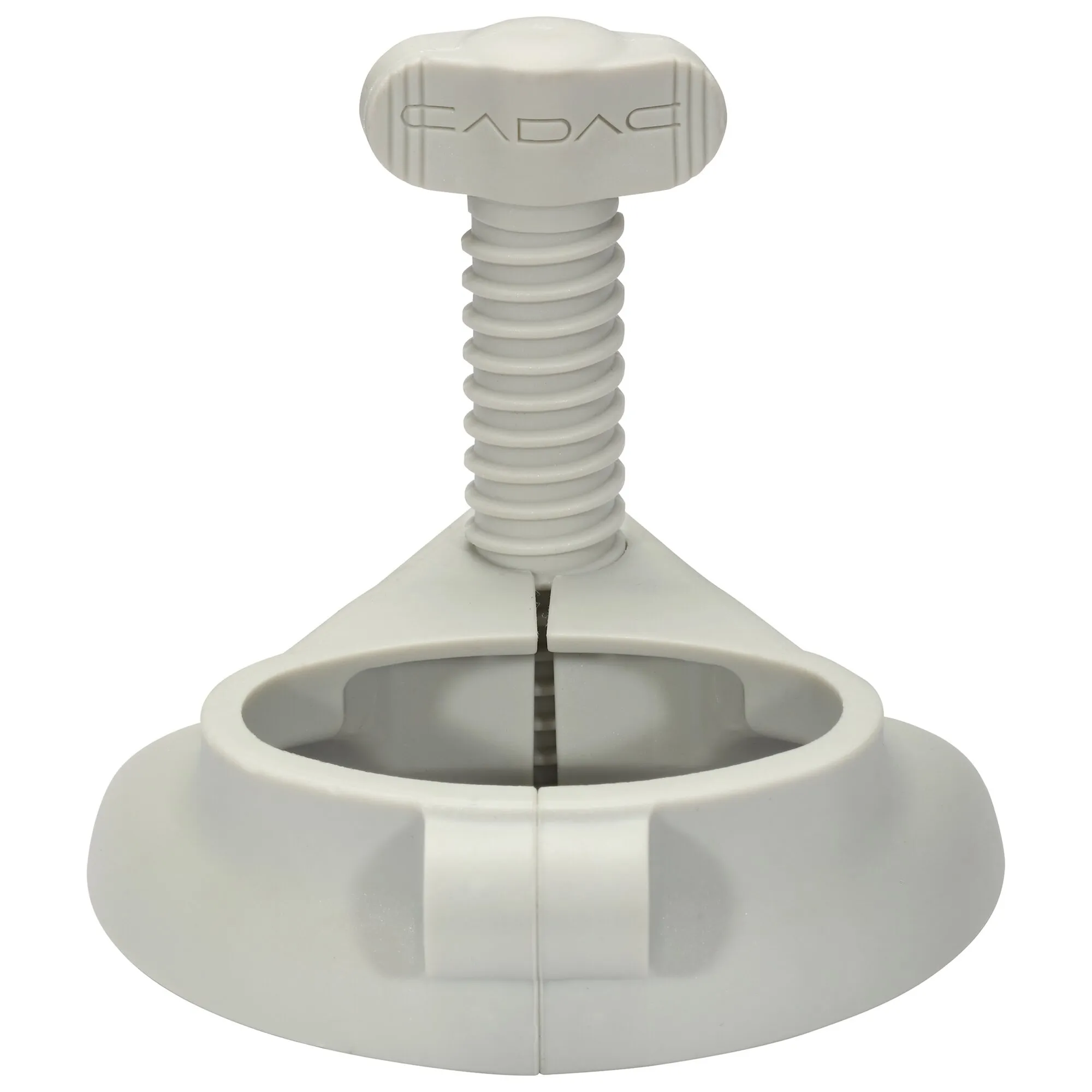 Beinadapter Leg Leveller Grillo Chef aus weißem Kunststoff mit Gewinde, ovalem Standfuß und Drehgriff Adpac