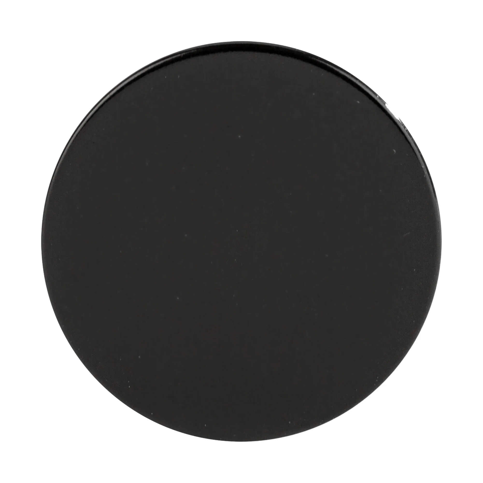 Schwarze runde Metallscheibe flexiMAGS mit einem Durchmesser von 40 mm vor weißem Hintergrund