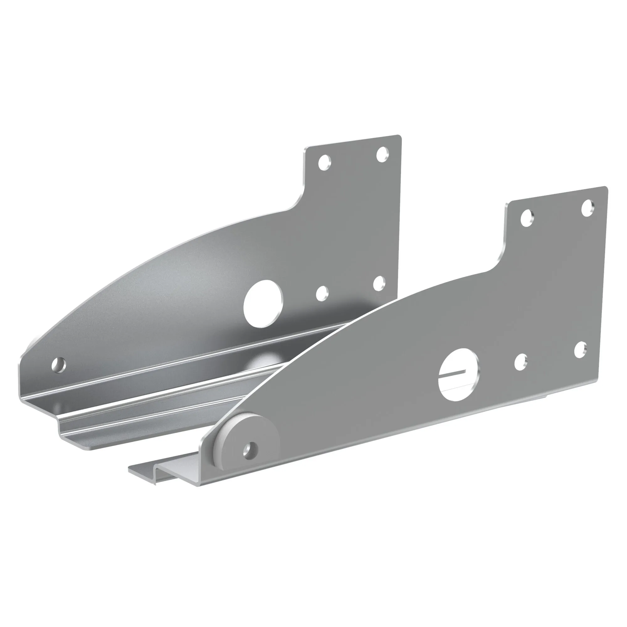 Adaptersatz AL-KO M-Chassis aus zwei silberfarbenen Metallhalterungen mit Bohrungen und abgewinkelten Befestigungsflächen