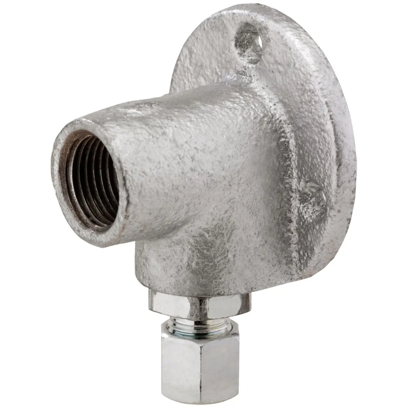 Anschlusswinkel mit Wandflansch Aufputz (für Gassteckdose Rp1/2 x RVS8)