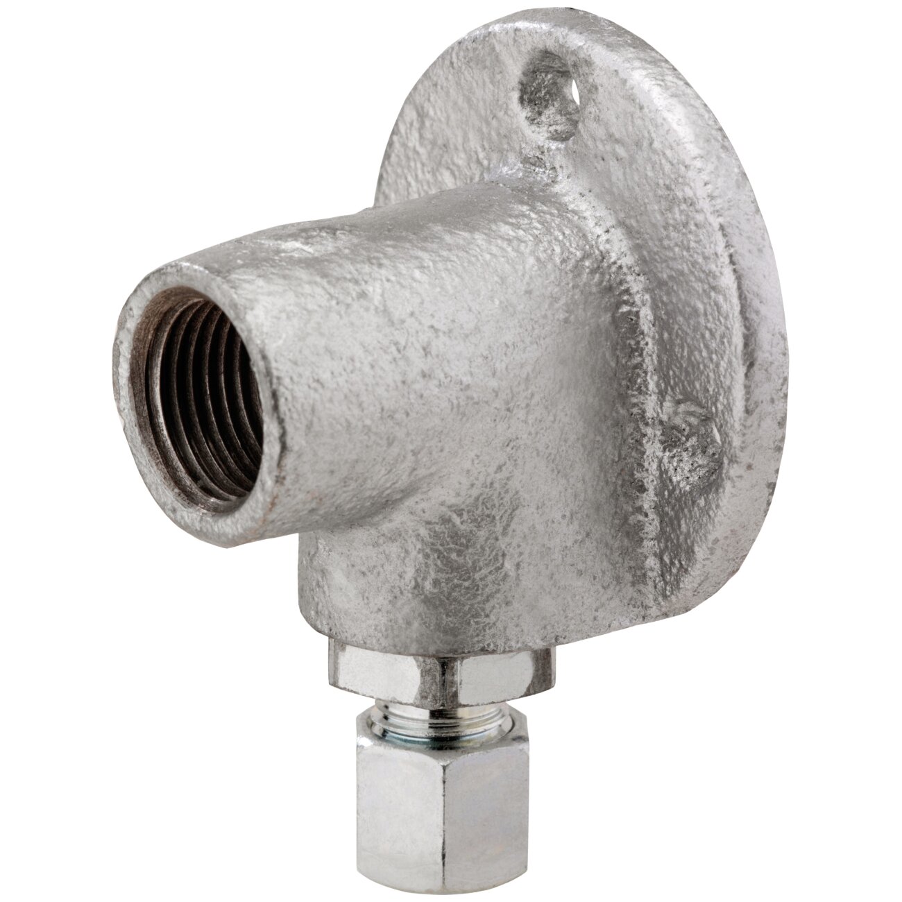 Anschlusswinkel mit Wandflansch Aufputz (für Gassteckdose Rp1/2 x RVS8)