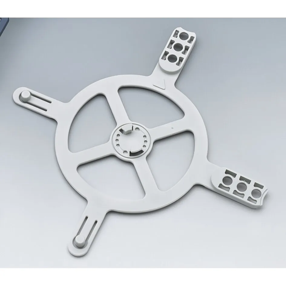 Weißes Froli Travel Bettsystem mit rundem Grundkörper, vier Verbindungselementen und zentraler Einstellvorrichtung, 70 cm