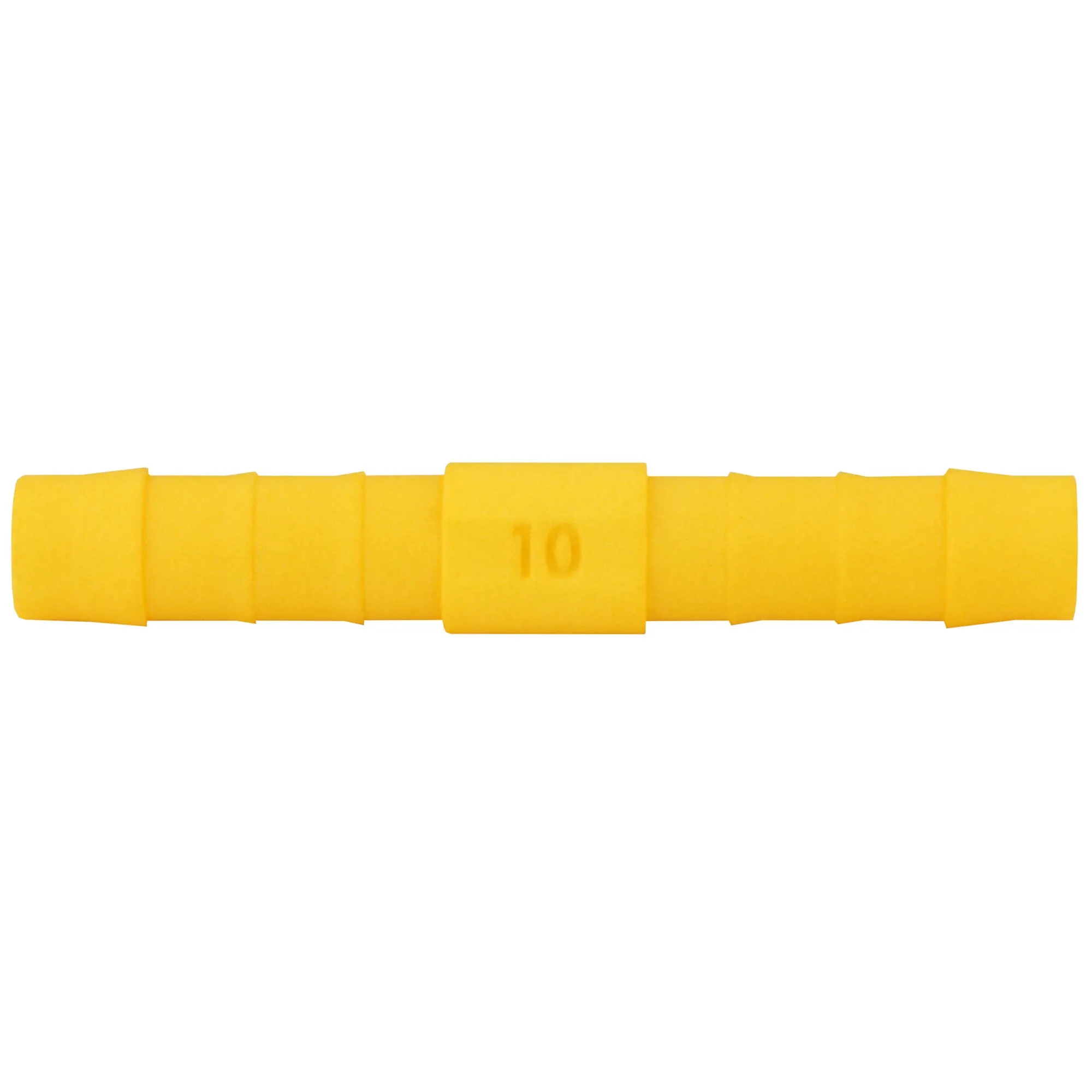 Gelbe G-Verbinder im 5er-Set, länglich und nebeneinander angeordnet, mit breiterem Mittelteil

