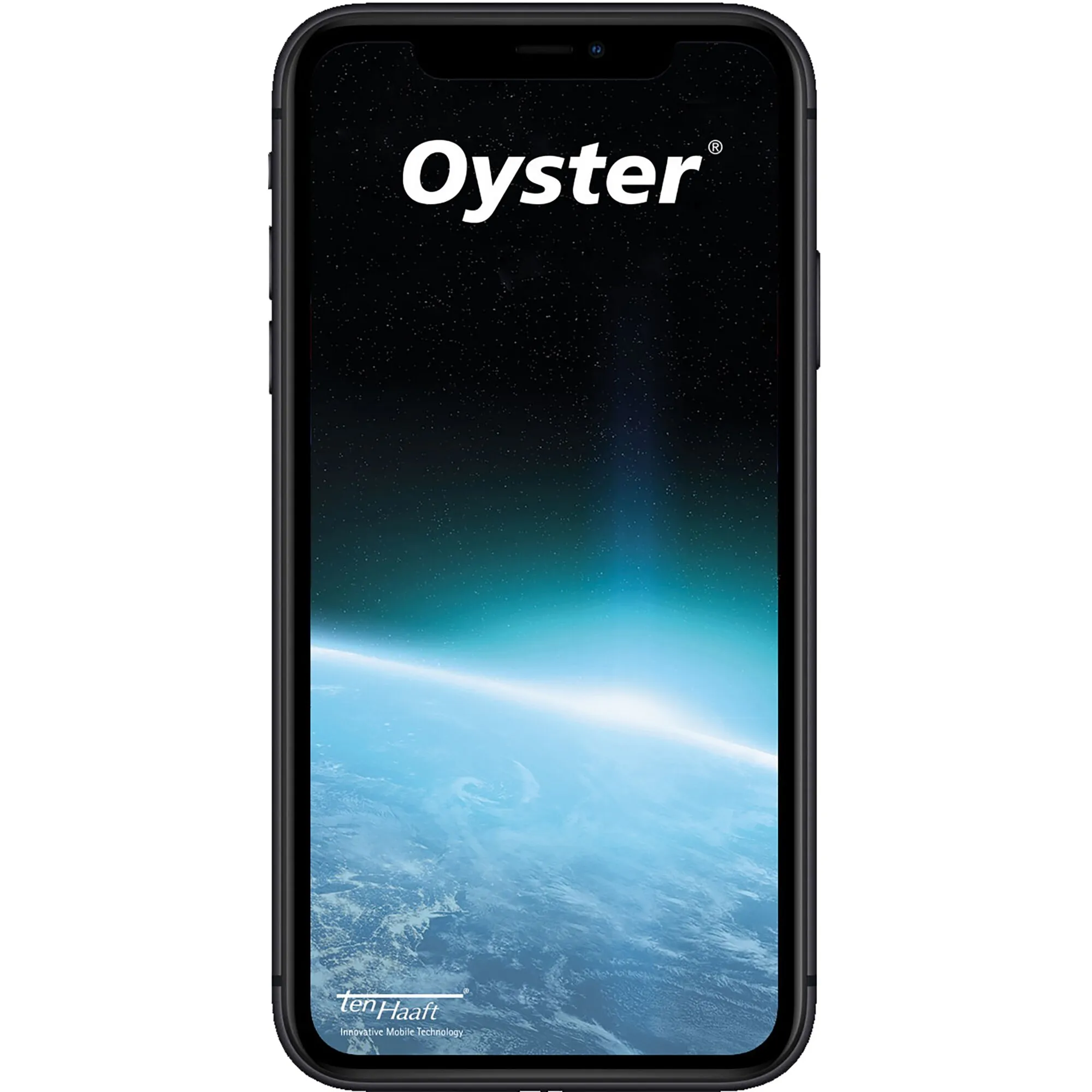 Schwarze, abgerundete Oyster CytracDX Vision Twin Sat-Anlage von ten Haaft in Frontansicht