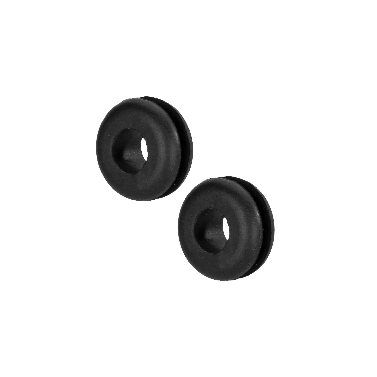 Zwei schwarze, ringförmige Gummiteile des Motor Kits Advanced F80s auf weißem Hintergrund