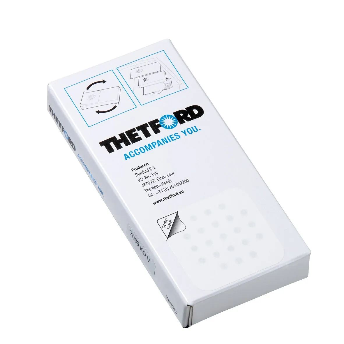 Weiße Thetford-Verpackung eines Ersatzfilters für die C250-Kassettentoilette mit EinbauillustrationenWinvalid