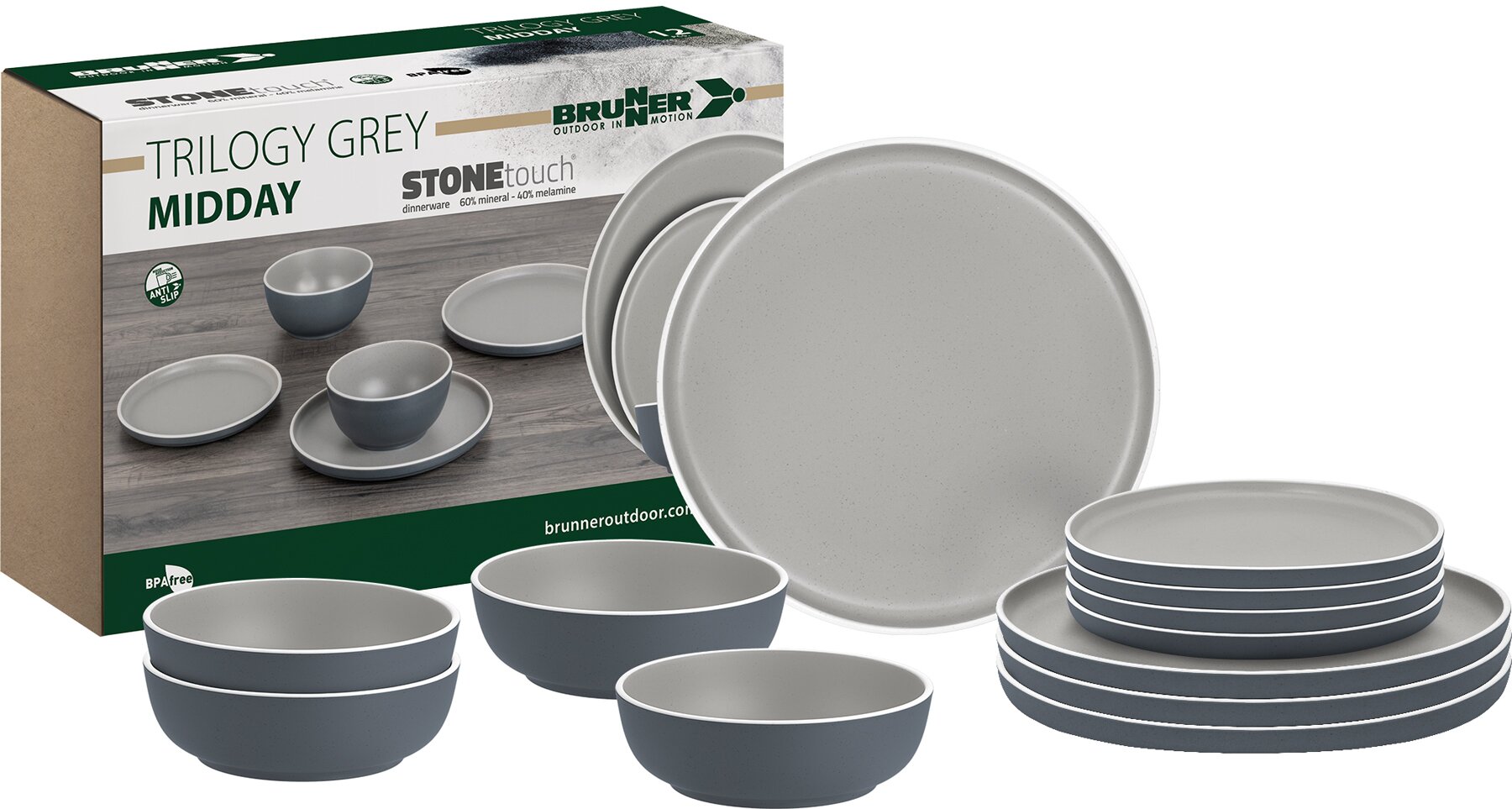 Geschirrset Trilogy Grey, 12-teilig
