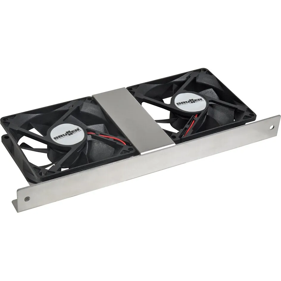 Kühlschrank-Lüfterset Vento Electronic mit zwei schwarzen Lüftern und silberner Metallhalterung in Frontansicht
