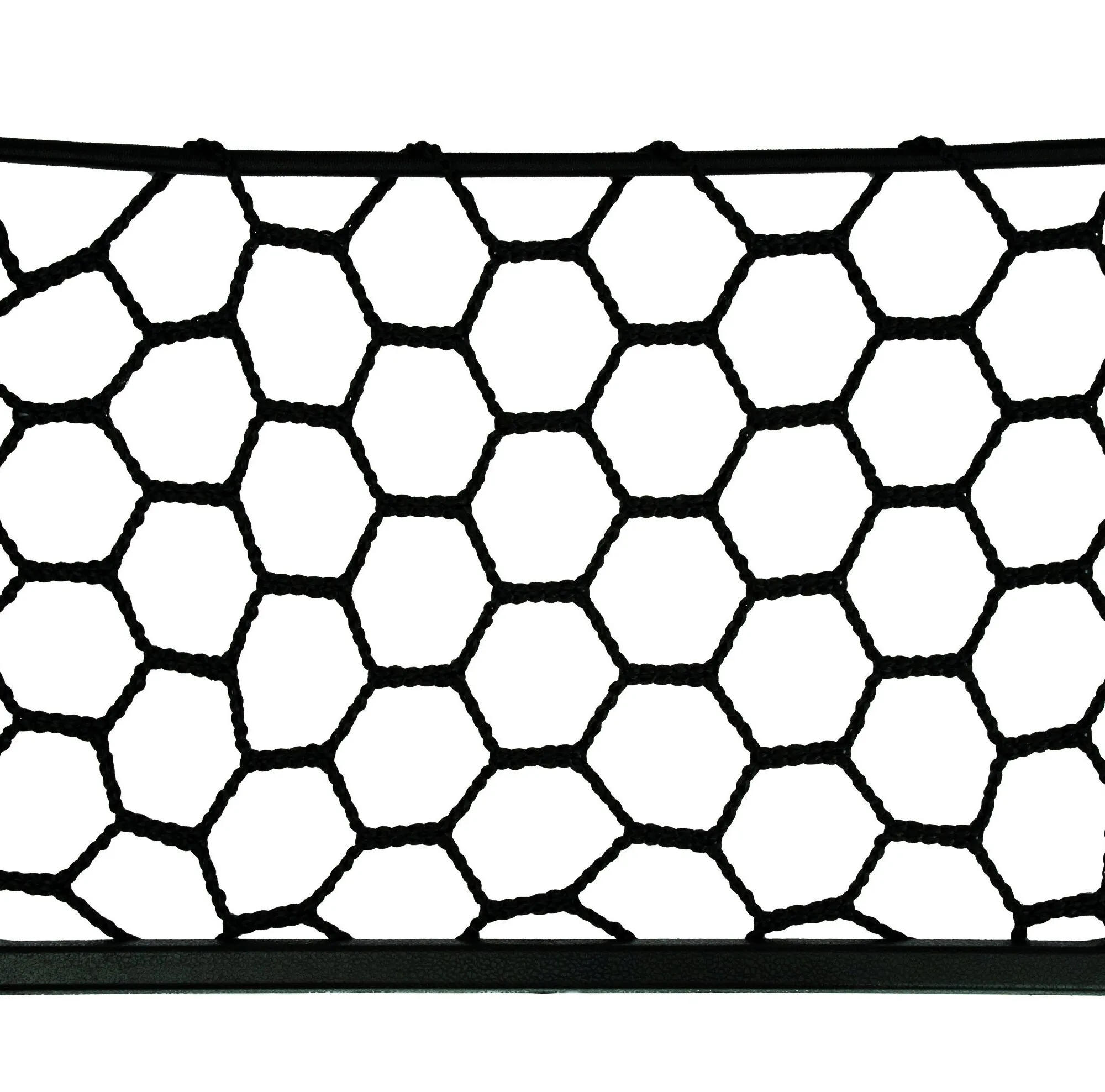 Schwarzes Utensiliennetz Netray Large mit wabenförmigen Maschen, elastischem Rand oben und unten in Detailansicht