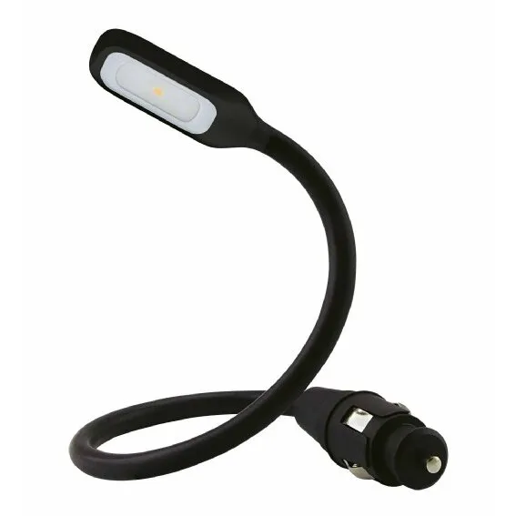 Schwarze Fahrzeug-Innenraumleuchte Copilot M mit flexiblem Schwanenhals, LED-Leuchtfeld und 12-Volt-Stecker