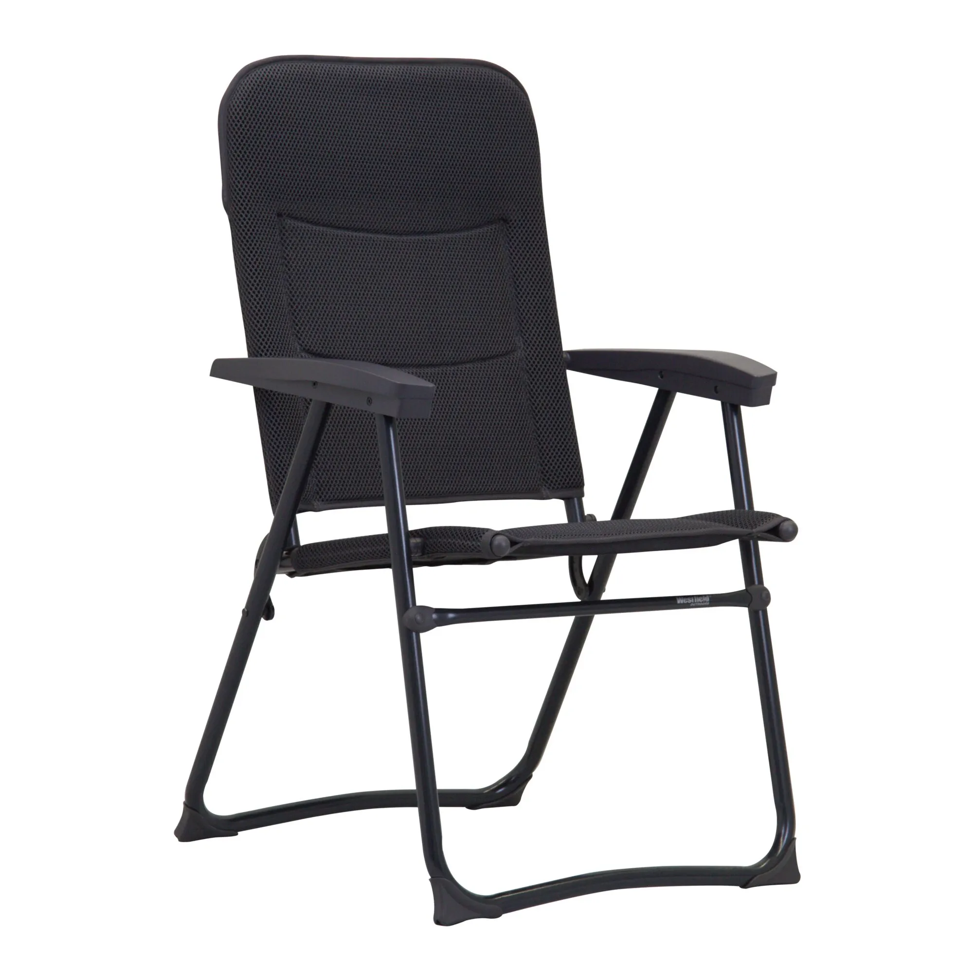 Campingstuhl Salina DL in Anthrazit mit schwarzem Netzgewebe, Armlehnen und klappbarem Metallgestell