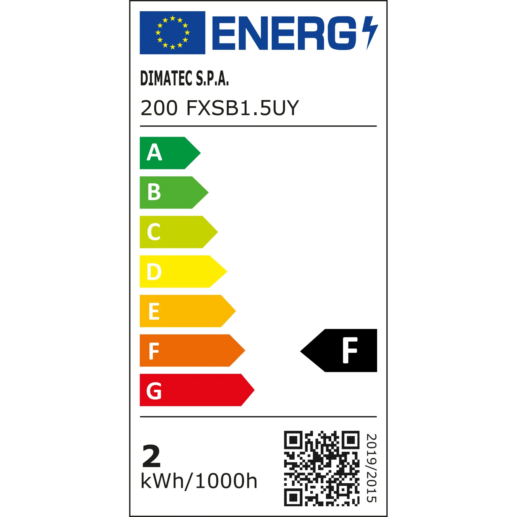 Energieeffizienzlabel der weißen Leseleuchte Flexi Soft Touch von Dimatec, Energieeffizienzklasse F, Verbrauch 2 kWh/1000 h