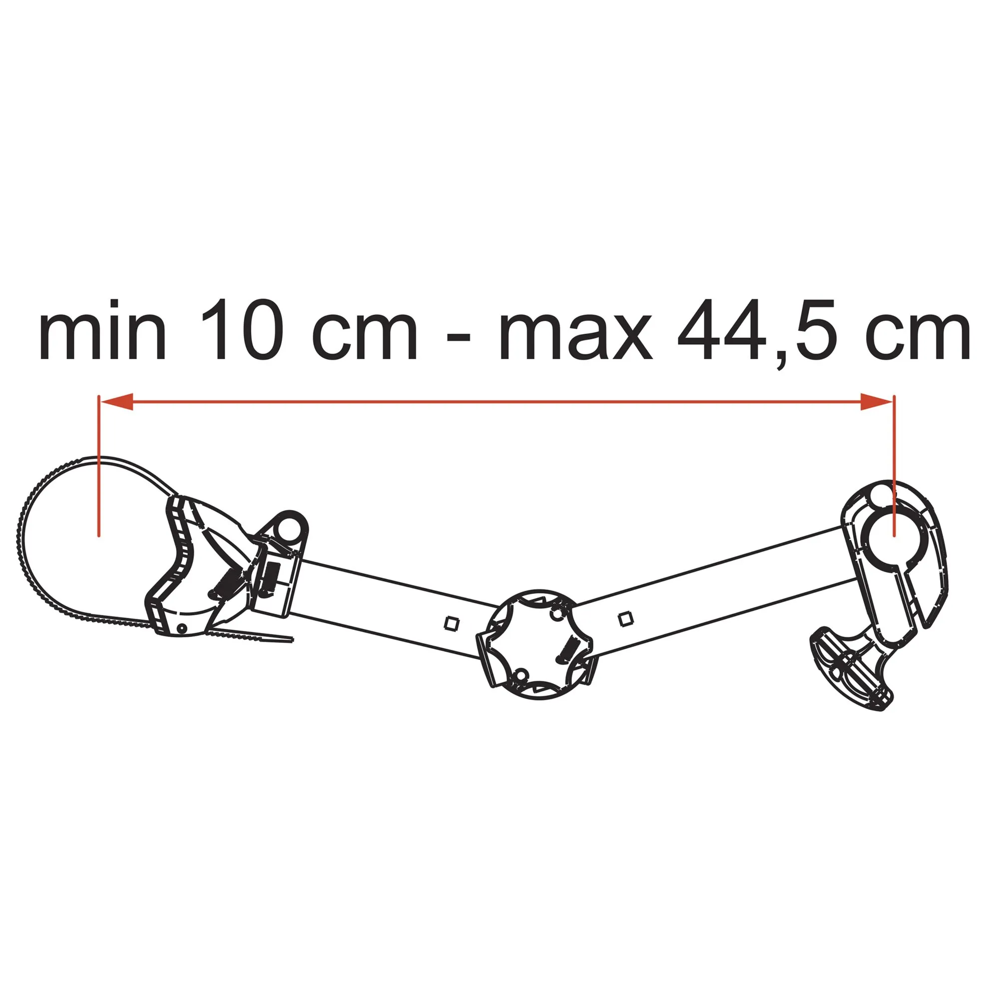 Fahrradhalter Bike-Block Pro S Deep Black in Seitenansicht mit verstellbarer Länge von 10 bis 44,5 cm