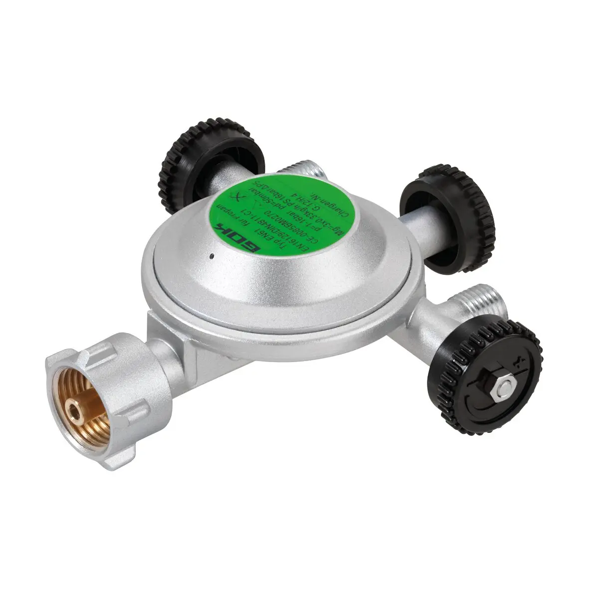 Niederdruckregler Camping, 30 mbar, KLF x 3 x G 1/4 LH-KN