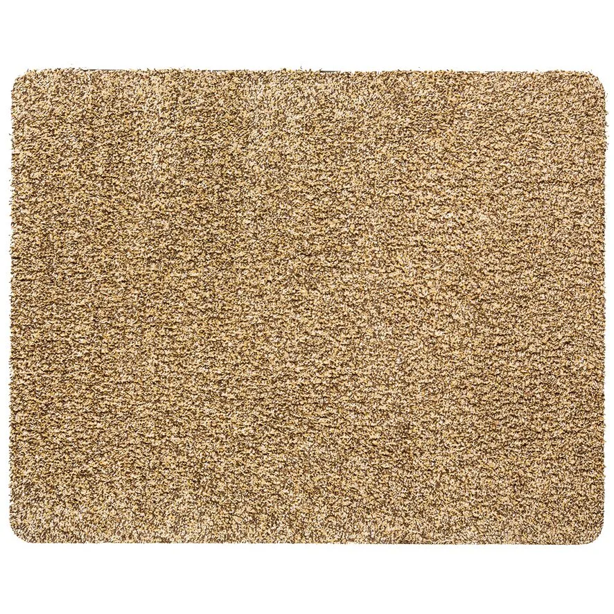 Beige rechteckige Fußmatte Aquastop mit abgerundeten Ecken und dicht strukturierter, melierter Oberfläche, 150 cm lang