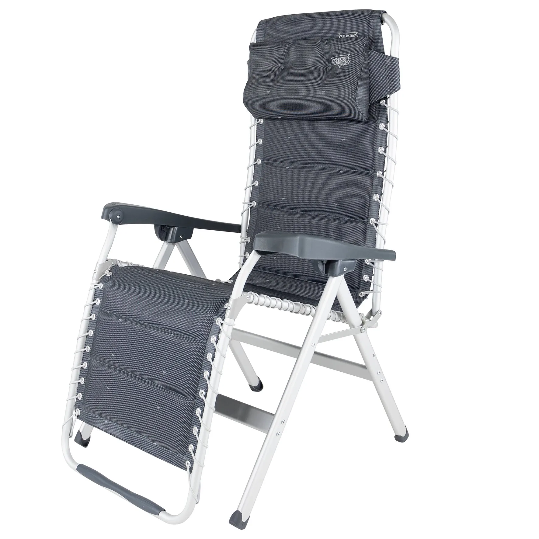 Relaxsessel AL/232 Deluxe mit schwarzem Textilbezug, weißem Metallgestell, Armlehnen und ausklappbarer Fußstütze