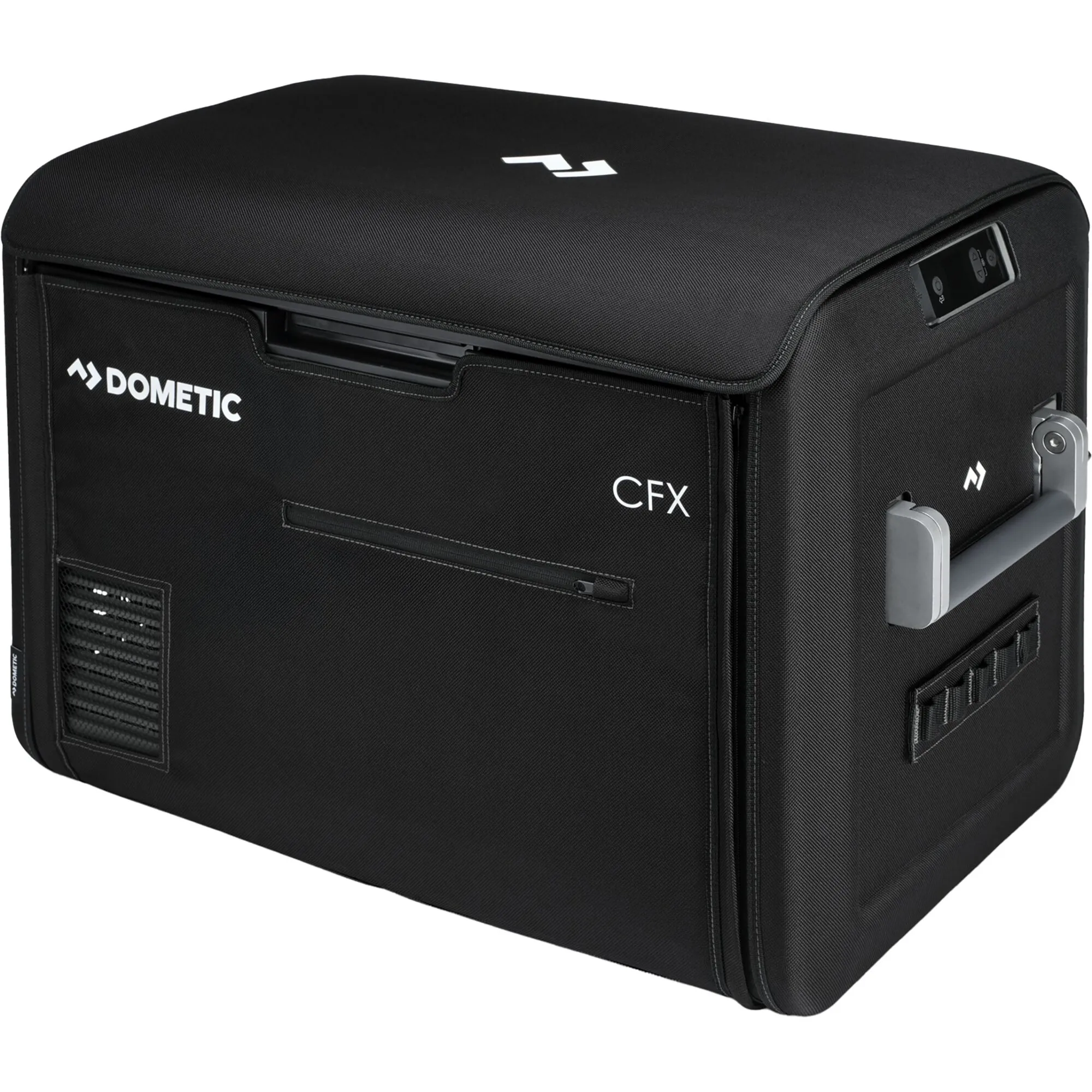 Schwarze Schutzhülle für die Dometic CFX5 55 und 55IM mit Fronttasche, Belüftungsöffnungen und seitlichem Tragegriff
