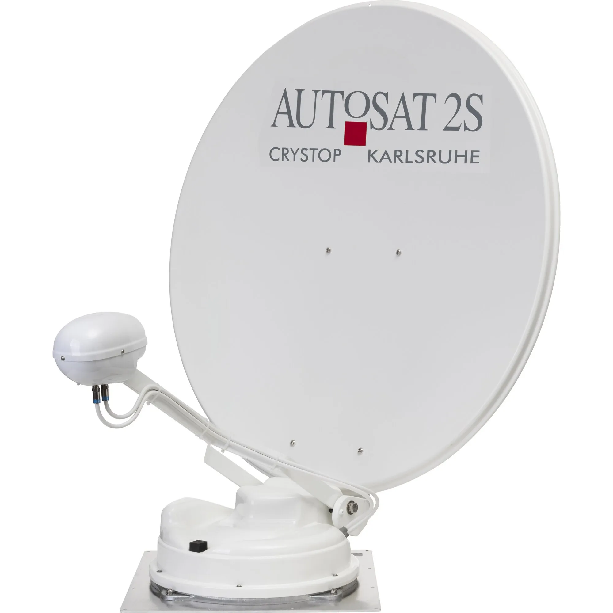 Weiße Sat-Anlage AutoSat 2S Control mit 85-cm-Parabolantenne, LNB und motorisiertem Drehsockel