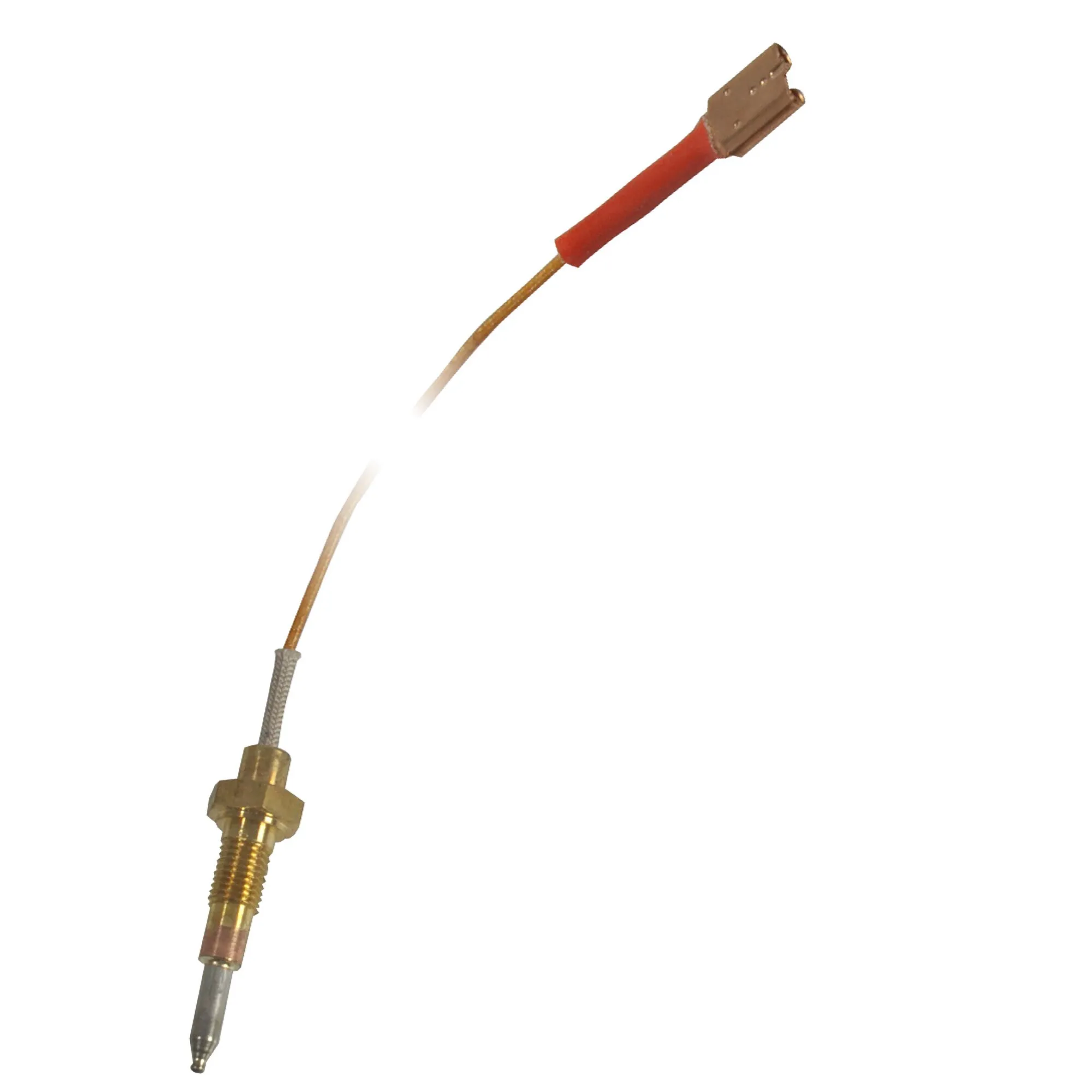 Thermoelement für Thetford-Kocher mit roter Isolierung, geflochtener Leitung, Gewindeanschluss und Metallspitze