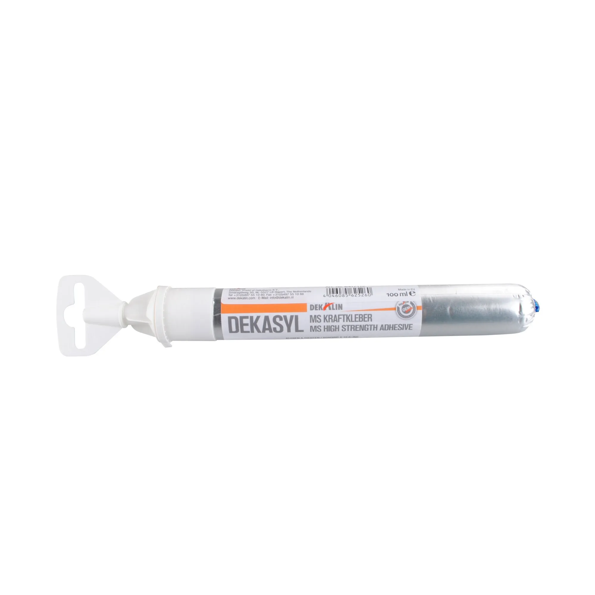 DEKALIN DEKASYL MS-5 Kraftkleber und Dichtstoff in weißer 100-ml-Kartusche mit Kunststoff-Aufhängelasche