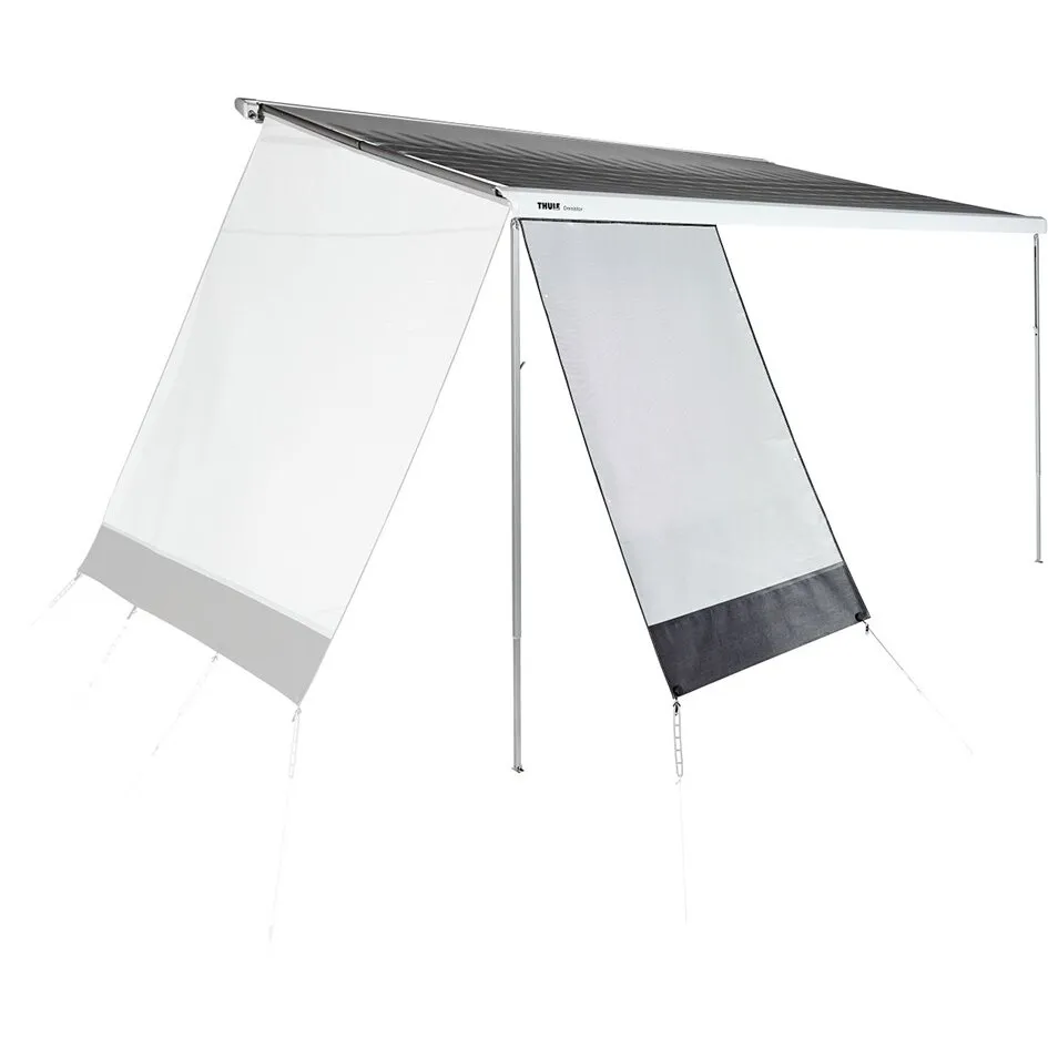 Thule Sun Blocker G2 Front in Weiß und Grau, 3,80 m, mit Markise, Spannseilen und Teleskopstützen