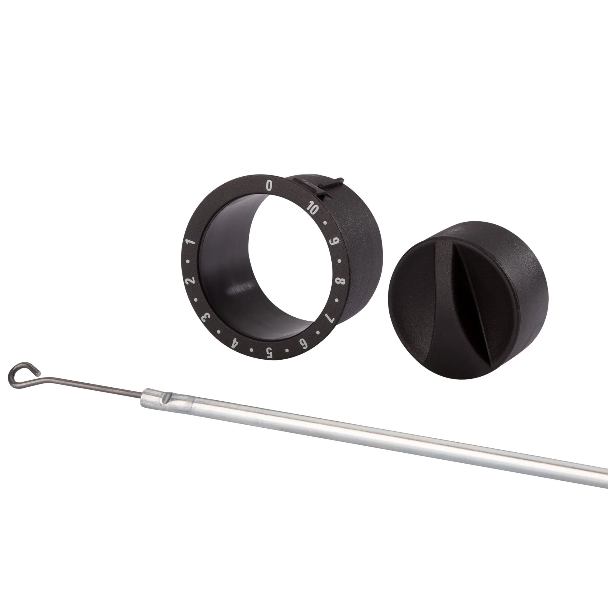 Bedienungsset S 5002 mit schwarzem Drehknopf, Zahlenring von 0 bis 10 und langem Metallgestänge