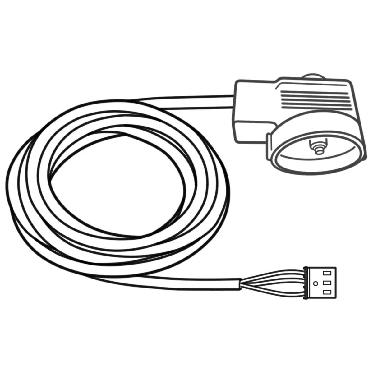 Geber Fernanzeige mit langem Anschlusskabel, rundem Gehäuse mit Lüftungsschlitzen und USB-Stecker am Kabelende