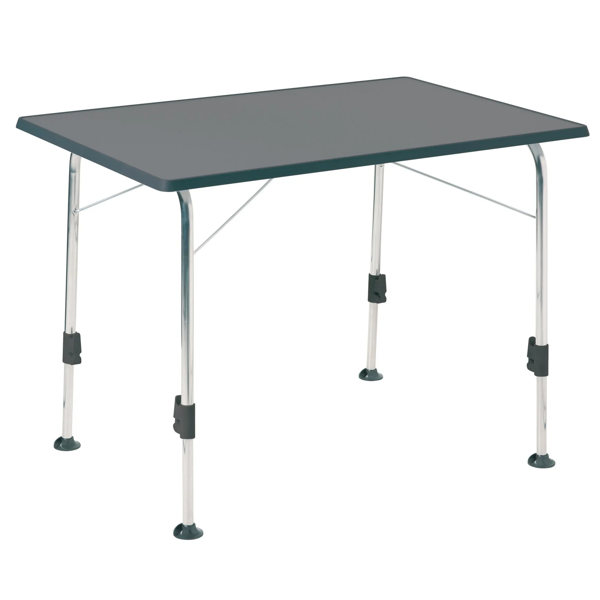 Campingtisch Stabilic 2 in Anthrazit mit rechteckiger Tischplatte, sechs verstellbaren Aluminiumbeinen und Verstrebungen