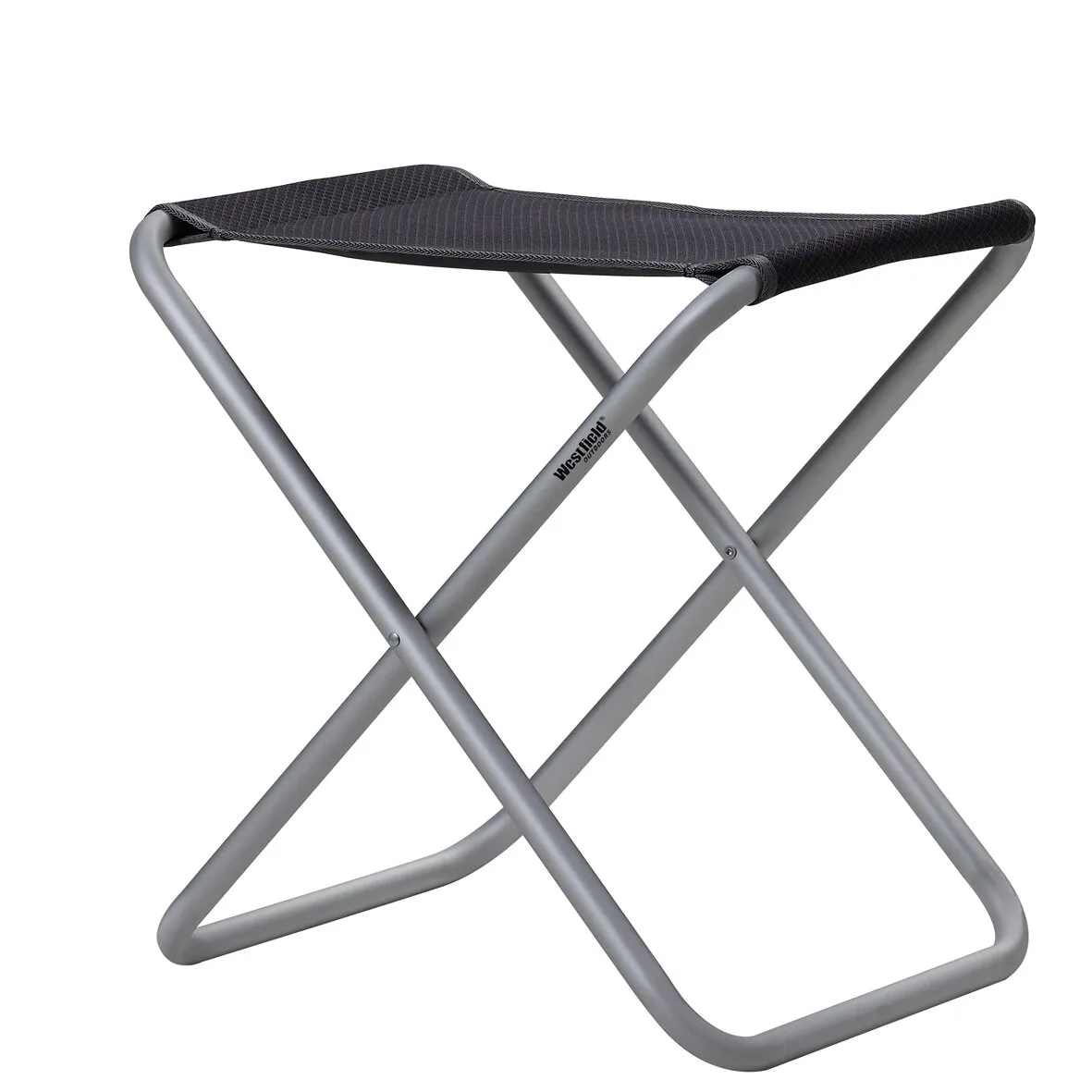 Campinghocker Be-Smart mit schwarzem Netzsitz und grauem, klappbarem X-Gestell aus Metall