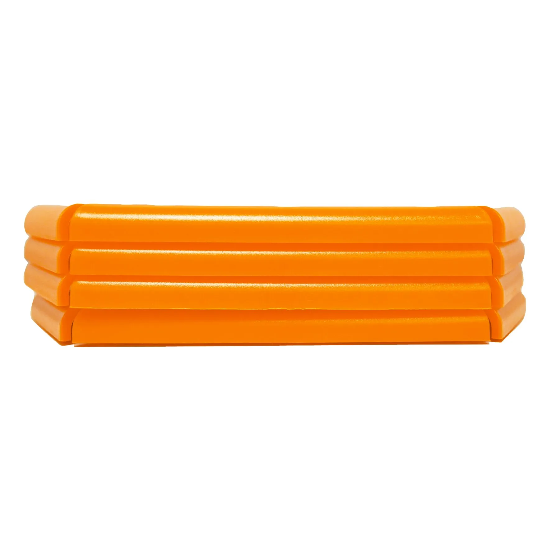 Stapel aus vier orangefarbenen PP-Uni-Platten mit glatten Oberflächen und abgerundeten Kanten in Seitenansicht