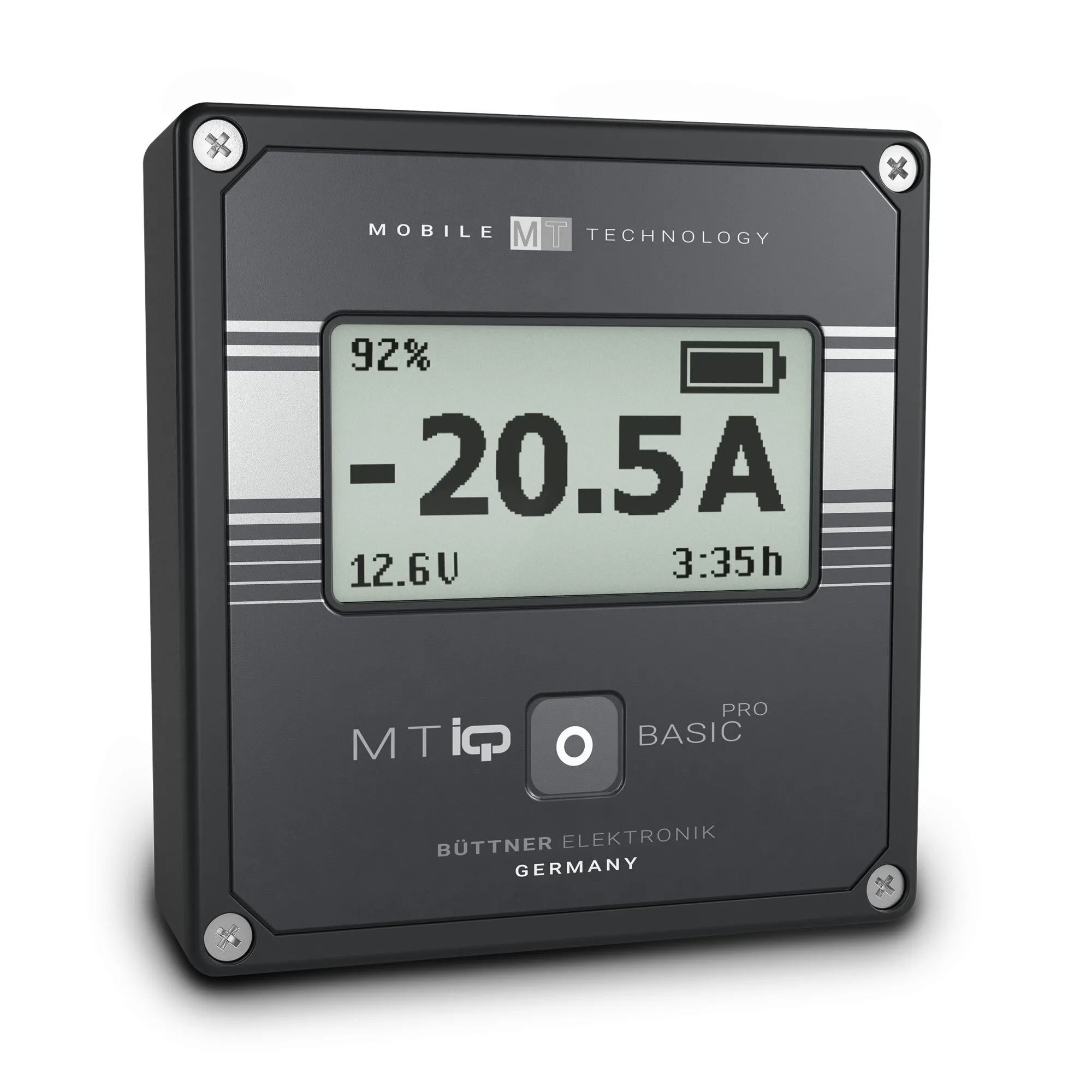 Schwarzer Batterie-Computer MT 5000 H mit LCD-Anzeige, 92 Prozent Ladestand, 12,6 Volt und 3:35 Stunden Restlaufzeit