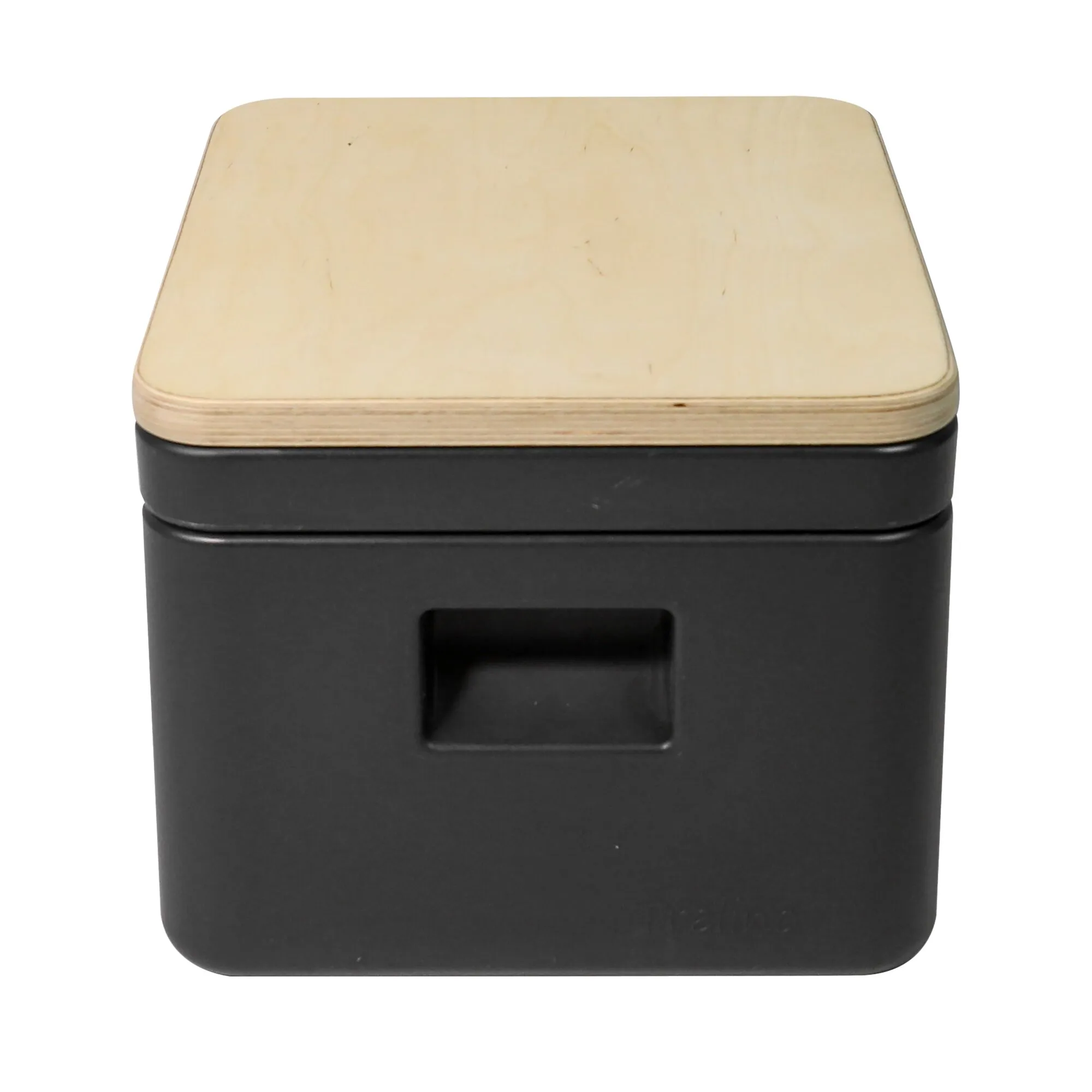 Trenntoilette Trelino® Origin S in Schwarz mit abgerundetem Holzdeckel und eingelassener Griffmulde an der Vorderseite