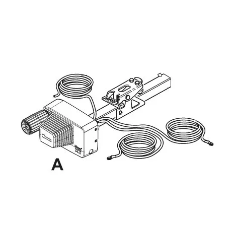 Antriebseinheit A für Mover XT, XT2 und XT4 mit Halterung, Motor und angeschlossenen Kabeln in Schwarz-Weiß-Zeichnung