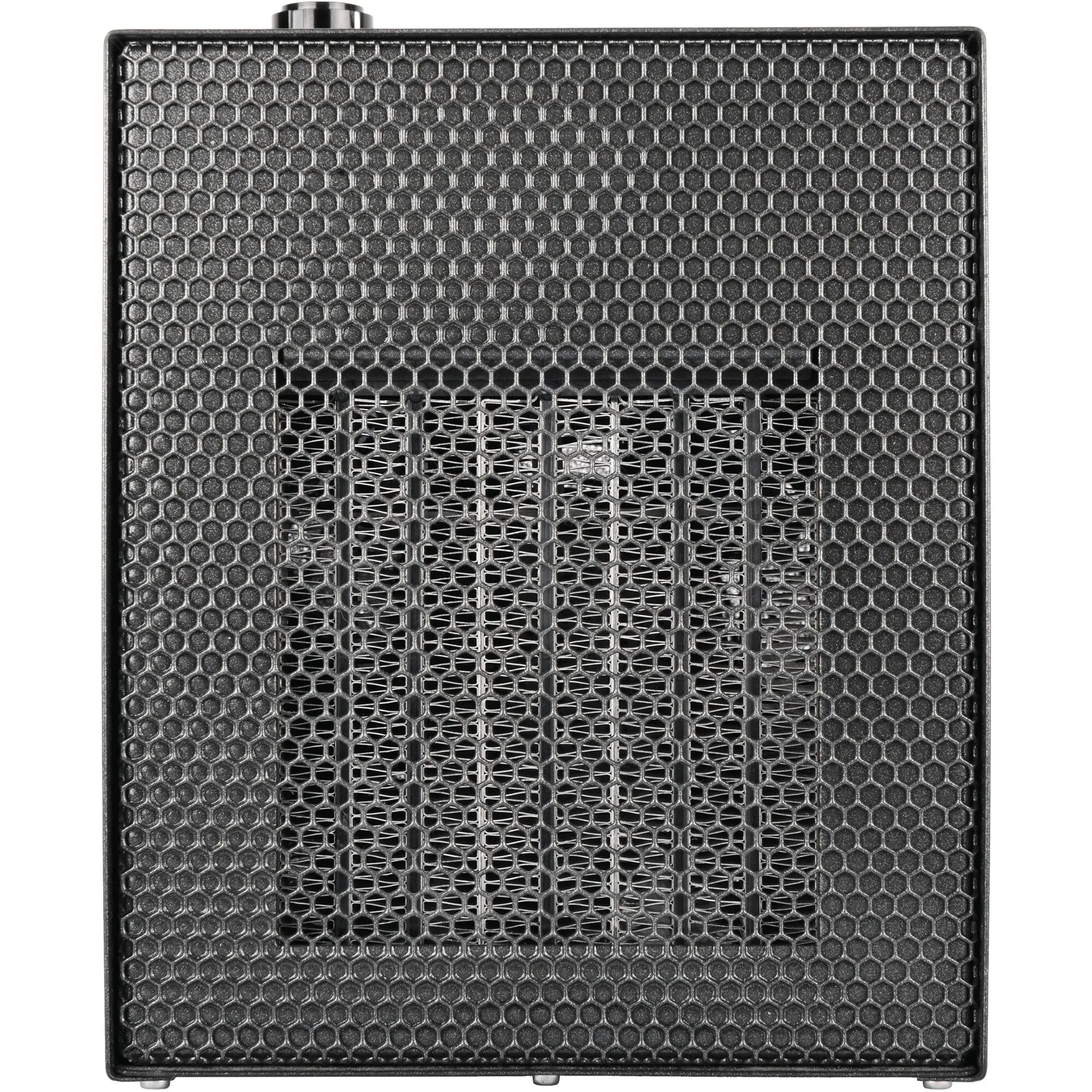 Schwarzes Heizgerät Ecomat 2000 Classic in Frontalansicht mit sechseckigem Schutzgitter und sichtbarem Heizelement