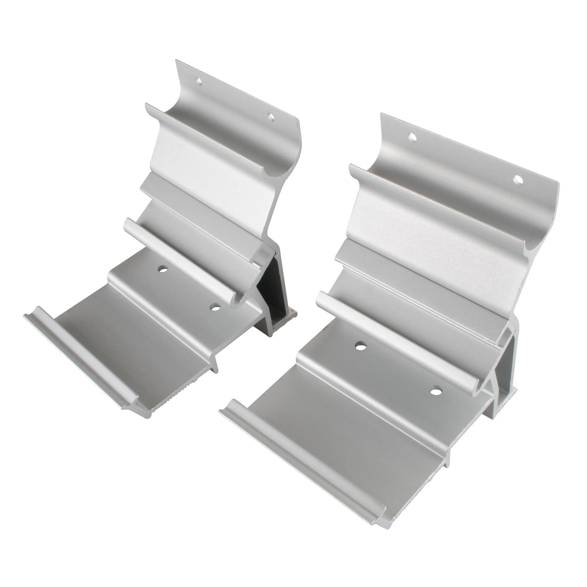 Silberfarbene Traglast-Unterstützung für Roof Rail am Ducato Extra mit zwei geformten Aluminiumprofilen und Befestigungsbohrungen