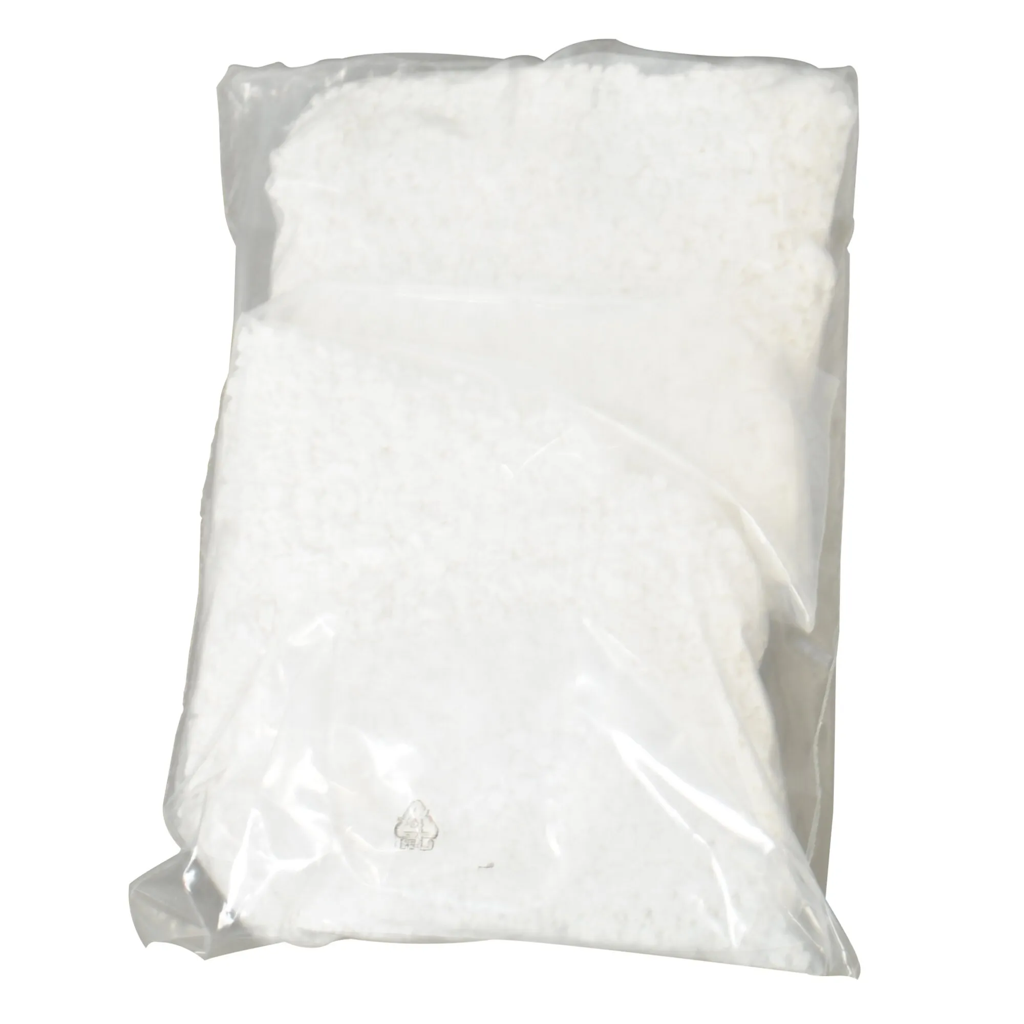 Transparenter Kunststoffbeutel mit weißem Entfeuchtergranulat aus Kalziumchlorid, Inhalt 2 kg